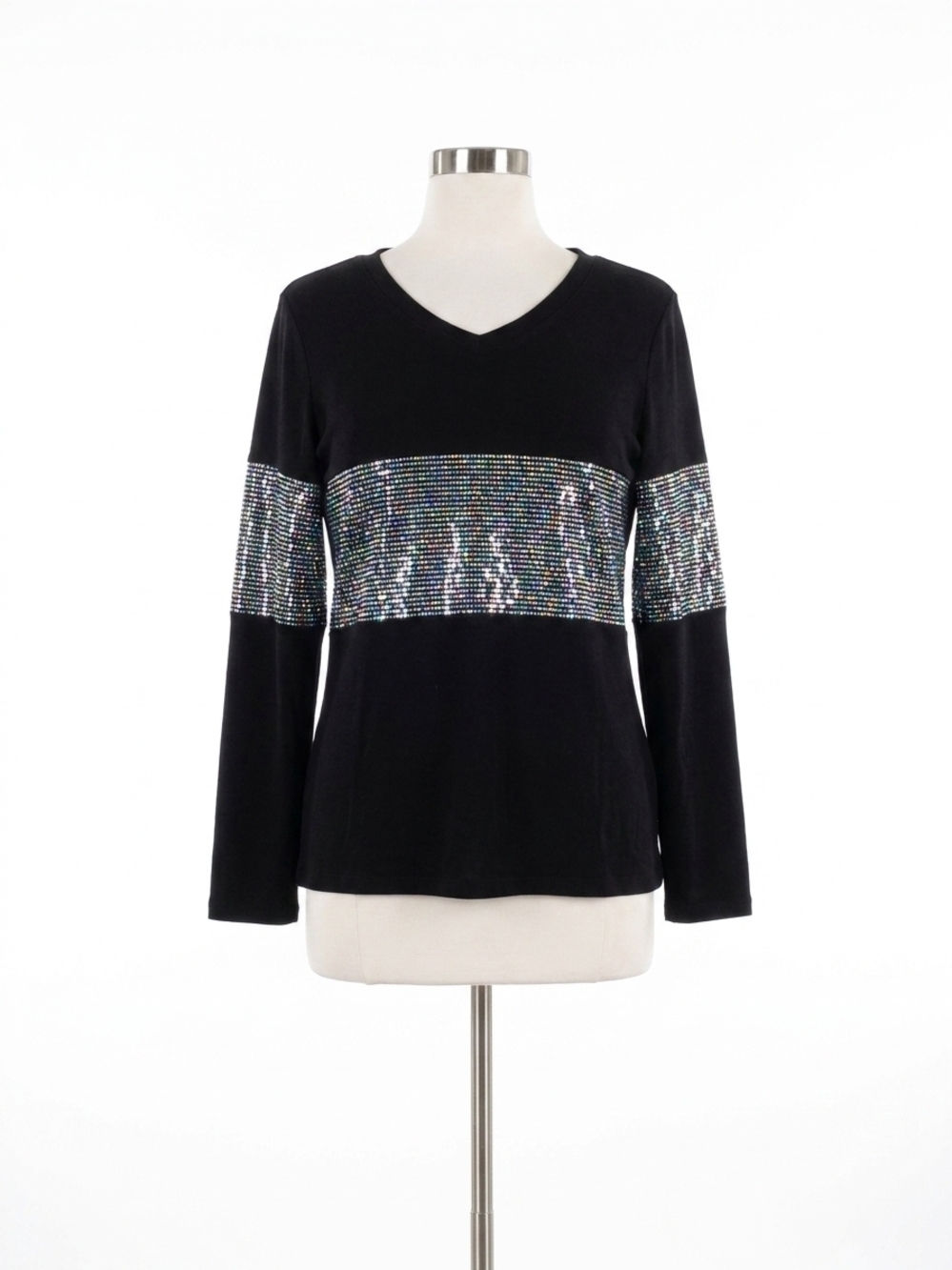 NEW HONEYME v-neck long sleeve top in black